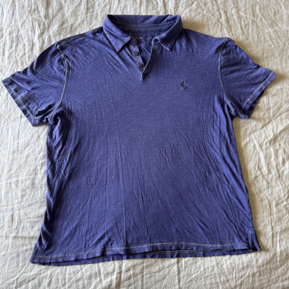 John Varvatos USA Mens Purple Slub Knit Peace Sign Polo Shirt Large